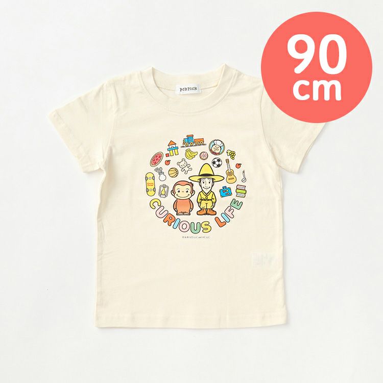 おさるのジョージ】キッズ半袖Tシャツ90cm（サークル/アイボリー