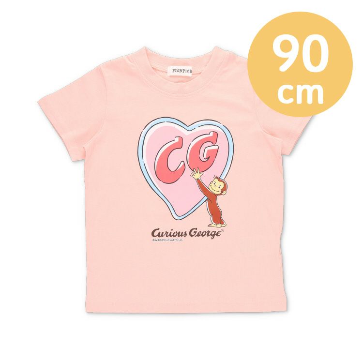 45Rの Tシャツ　おさるさんの絵柄可愛いです。 おさるのジョージ】キッズ半袖Tシャツ90cm（ハート/ピンク